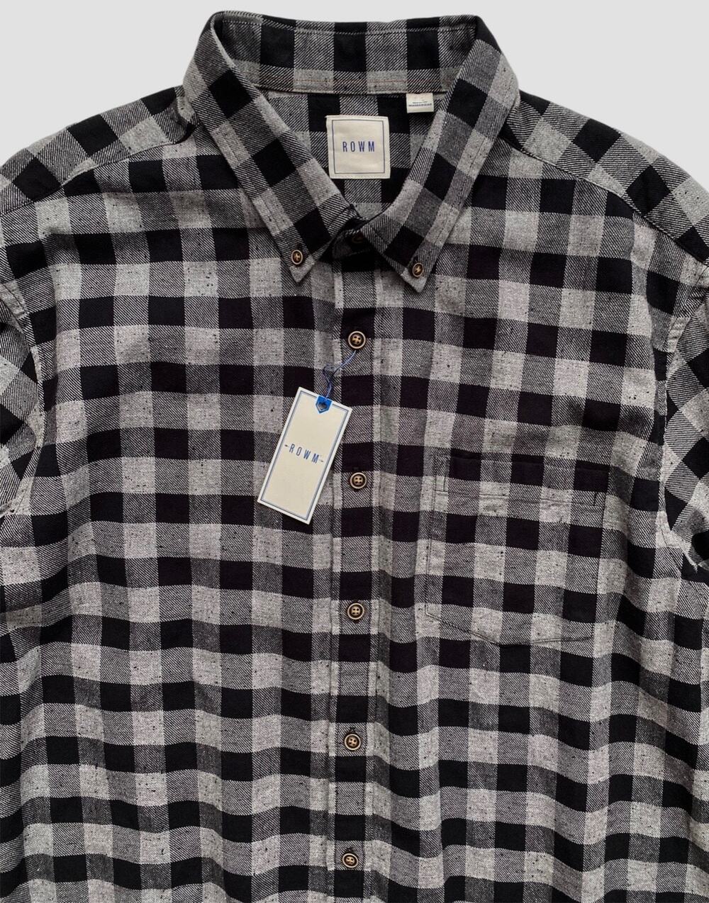 Rowm Shirt Black & Gray Check Plaid 100% Cotton Button Down Long Sleeve 2XB